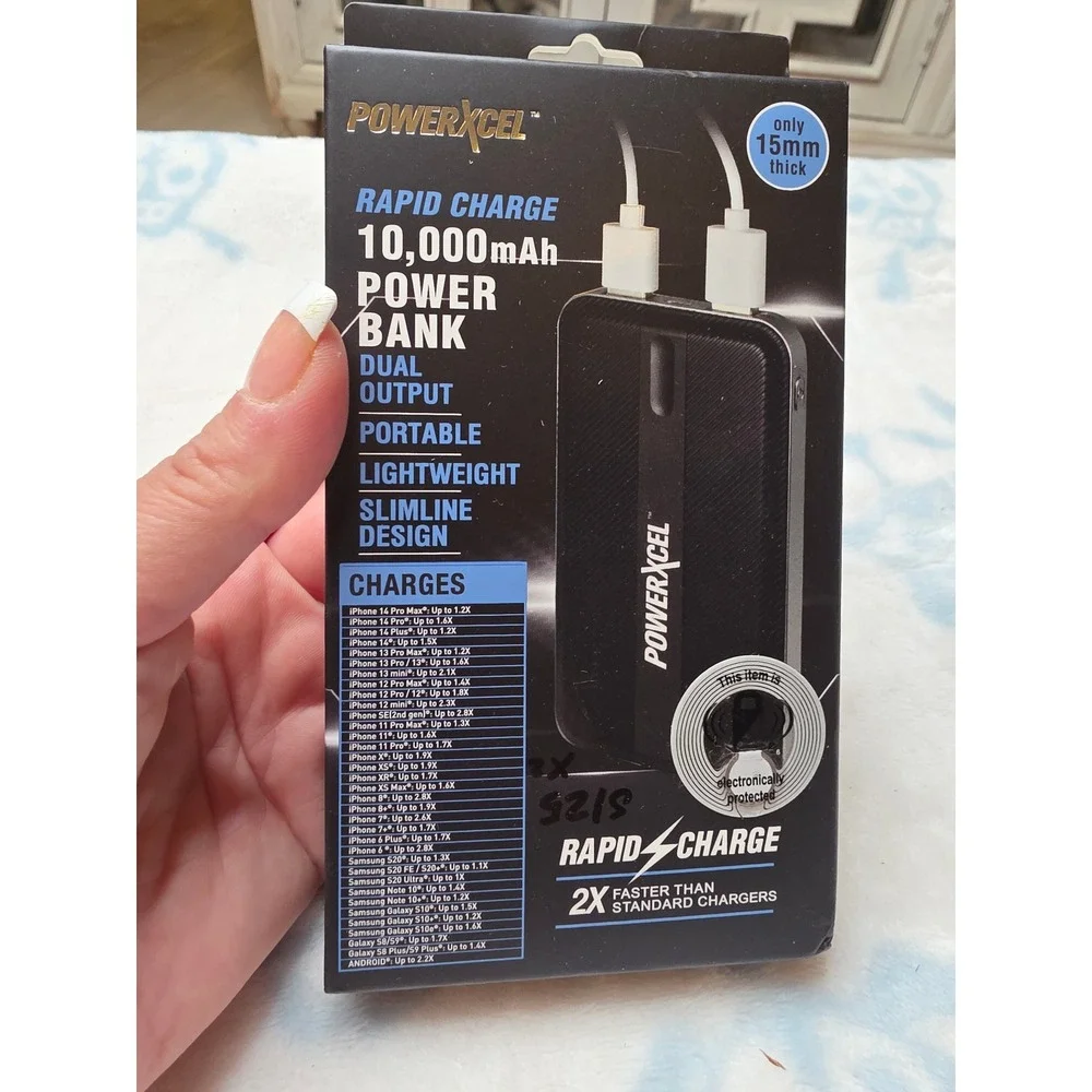 PowerXcel‎ 10000mAh Power Bank Rapid Charge Dual USB Portable Slim Black 175055
